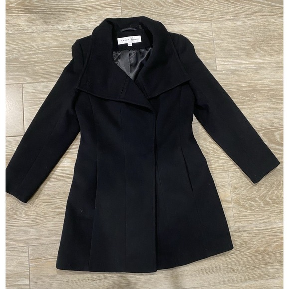 Trina Turk Womens size 8 Lambswool Double Breasted Mock Neck Black Coat - Picture 1 of 12